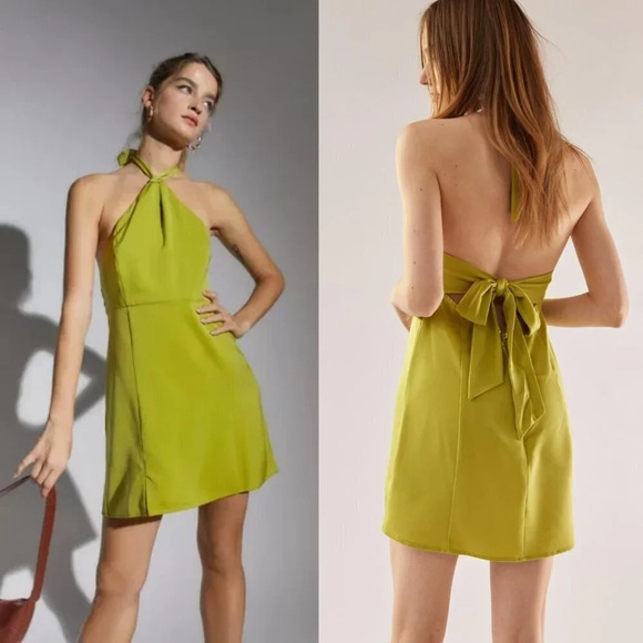 Urban Outfitters Dresses & Skirts - Urban Outfitters Jillian Satin Halter Mini Dress in Light Green Size Large NWOT